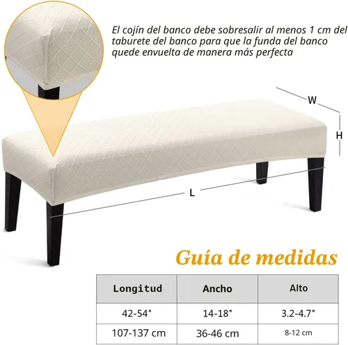 Miniatura 3 de Fuloon - Funda elástica de jacquard para banco de comedor, antipolvo, desmontable, funda para banco lavable, protector de cojín de asiento para Beige