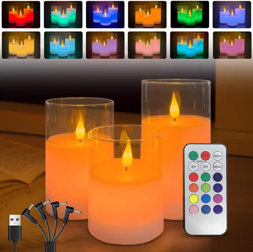 Miniatura 18 de LEDHOLYT Vela Recargable Sin Llama, Vela de Pilar LED Intermitente de Cera Real con Control Remoto y Temporizador, Mecha en Forma de Lágrima, Velas