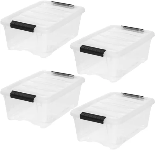 Miniatura 17 de IRIS USA - Contenedores de almacenamiento de plástico apilables de 40 cuartos de galón con tapas y hebillas de cierre, paquete de 4