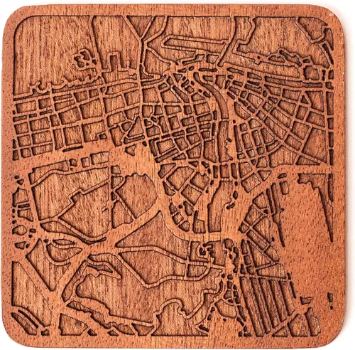 Miniatura 59 de Posavasos Amsterdam Map by O3 Design Studio, 1 pieza, posavasos de madera Sapele con mapa de la ciudad, hecho a mano, varias ciudades opcionales