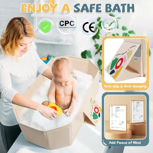 Miniatura 6 de Orzbow Bañera Plegable para Bebé, Bañera para Niños Pequeños con Base Antideslizante, Bañera Portátil para Niños Bebés de 12 Meses+ Viaje, Fácil