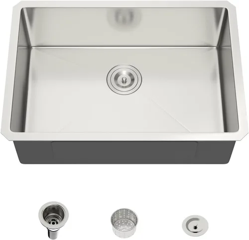 Miniatura 24 de Mocoloo Fregadero de barra de montaje inferior de 15 pulgadas, fregadero de cocina pequeño de 15 x 15 pulgadas, calibre 18, de acero inoxidable