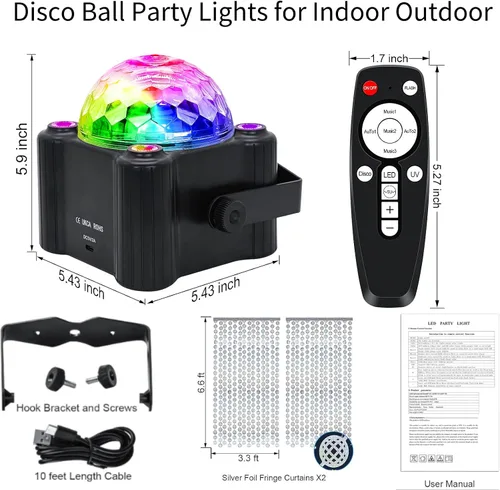 Miniatura 9 de Luz de bola de discoteca, luces de DJ para fiestas, luces estroboscópicas activadas por sonido, decoraciones de fiesta de discoteca, iluminación