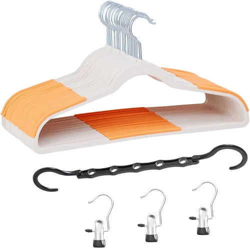 Miniatura 14 de VECELO Paquete de 25 perchas de ropa, colgador de plástico antideslizante, gancho giratorio de 360° y ahorro de espacio para armario de dormitorio