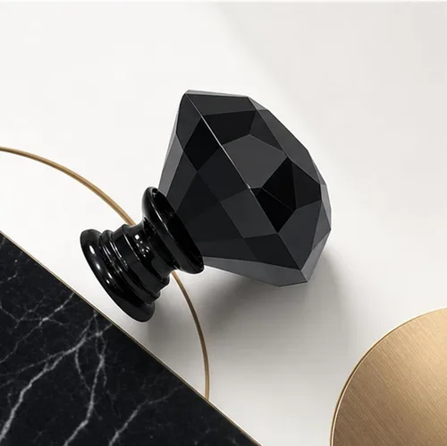 Miniatura 5 de 6 pomos de cristal de cristal de 1.18 pulgadas para cajones, pomos negros en forma de diamante, manijas con tornillos para cocina, baño, tocador