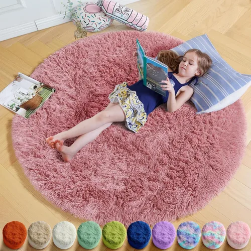 Miniatura 21 de Amdrebio Alfombra Redonda Azul Marino Oscuro de 4 Pies para Habitación de Niños Dormitorio, Alfombras de Área Circulares de Felpa Shag Esponjosa