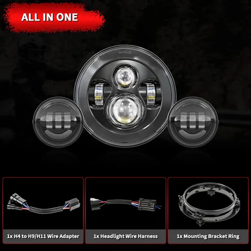 Miniatura 7 de Wisamic Faro LED para motocicleta de 7 pulgadas, lámparas de paso de 4.5 pulgadas, luces antiniebla y anillo de montaje, compatible con Harley