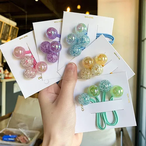 Miniatura 2 de 14 ligas coloridas de doble bola, bandas para el cabello con cuentas, cuerdas elásticas para el cabello, elásticos de cabello grueso para niñas