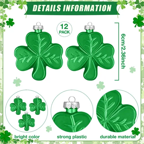 Miniatura 3 de Aurelema 12 adornos grandes de trébol del día de San Patricio de 2.36 pulgadas para árbol, adornos de trébol verde irlandés, decoraciones