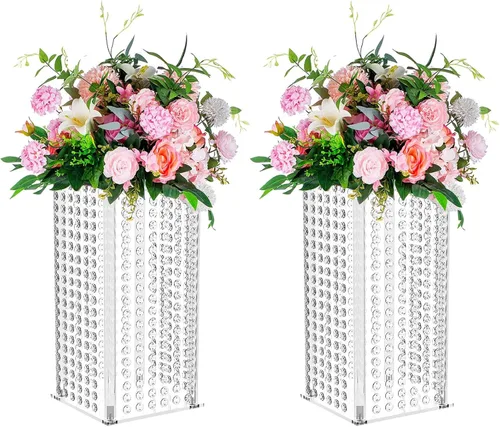 Miniatura 10 de Nuptio Centros de mesa de boda para mesas jarrones, 2 piezas de 23.6 pulgadas de alto, jarrón de flores para decoración de mesas de fiesta, elegante