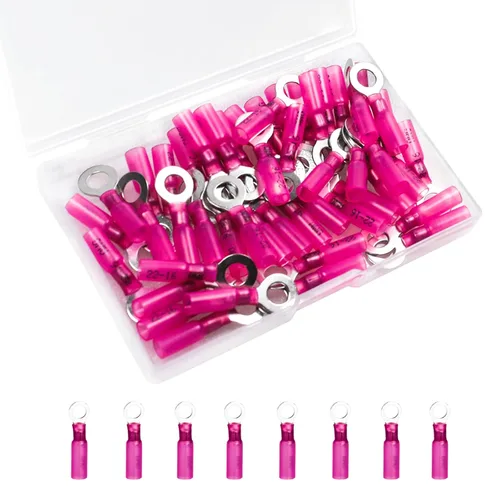 Miniatura 13 de 50 unidades de conectores de cable termorretráctiles, terminales de anillo impermeables de 12-10 AWG, terminales de cable de 12-10 AWG de 1/4" (M6)