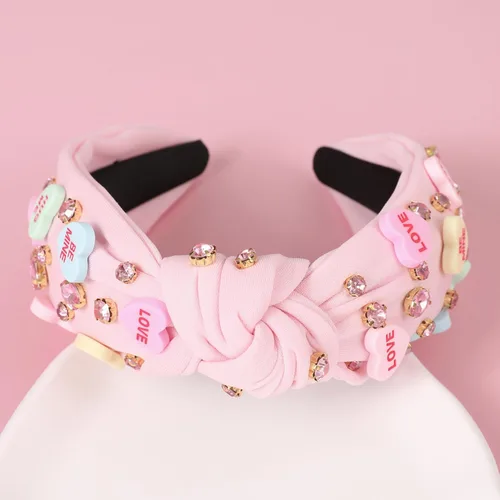 Miniatura 5 de Diademas de corazón de caramelo para el día de San Valentín para mujer, diadema de corazón de conversación de amor con diamantes de imitación