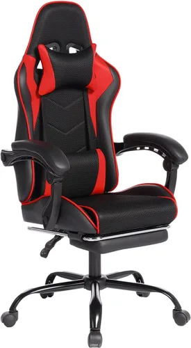 Miniatura 8 de Silla de escritorio para juegos para adultos, silla ergonómica para juegos con reposapiés, reposacabezas y soporte lumbar, material de cuero, altura