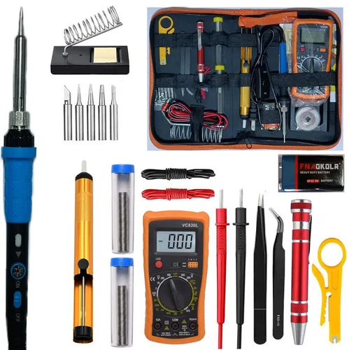 Miniatura 10 de Kit de soldador, kit multímetro digital, probador múltiple, probador de voltaje, medidas de voltaje CA/CC, corriente, Rojo
