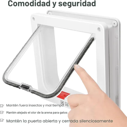 Miniatura 4 de Puerta delgada para gatos para ventanas, puertas para mascotas y puerta corredera, puerta de seguridad para mascotas con bloqueo de 4 vías, solapa