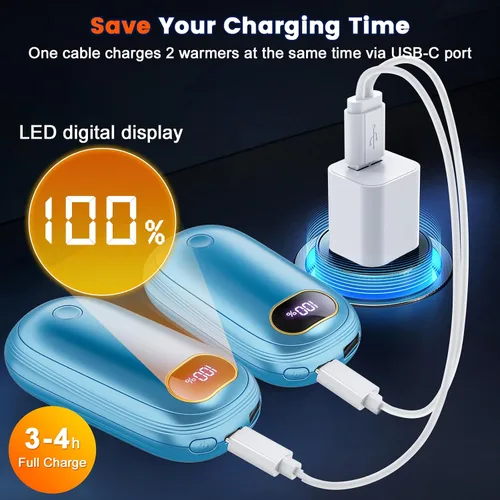 Miniatura 4 de Calentadores de manos eléctricos recargables con banco de energía, pantalla LED, 17 horas de calidez, calentador de bolsillo portátil de doble cara
