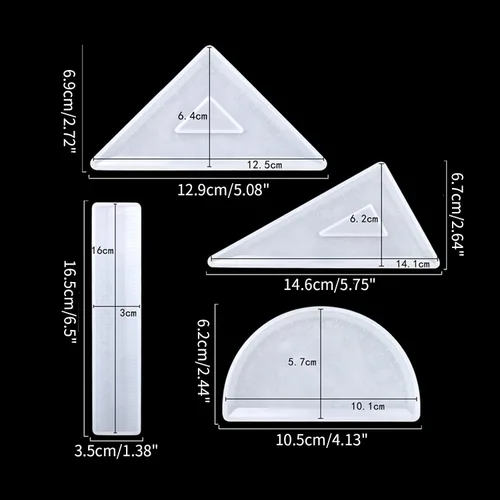 Miniatura 3 de Molde de resina de cristal, molde de silicona epoxi, 4 piezas, transportador, triángulo, regla de ángulo recto, molde de bricolaje