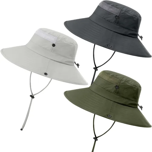 Miniatura 8 de Paquete de 3 sombreros Boonie para hombre, protección UV, sombrero de pesca al aire libre para senderismo, safari y jardinería