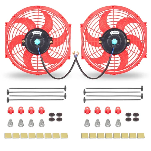 Miniatura 20 de Ventilador delgado universal de empuje eléctrico para radiador 12V 80W de alto rendimiento, kit de montaje azul de 2 piezas