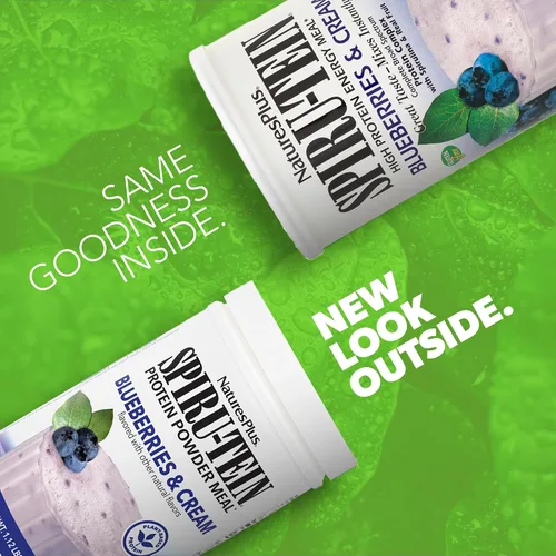 Miniatura 3 de NaturesPlus SPIRU-TEIN, Blueberries & Cream - 1.12 libras - Proteína en polvo a base de plantas - Vitaminas y minerales para energía - Vegetariano