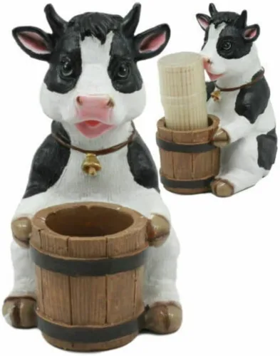 Miniatura 4 de Granja Bovine Holstein Vaca Madera Barril Palillos Titular con palillos de dientes