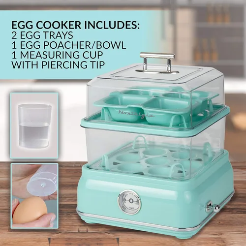 Miniatura 7 de Nostalgia CLEC14AQ Retro Premium Cocedor Eléctrico de Huevos Duros Grande de 14 Huevos, Escalfados, Revueltos, Tortillas, Claras, Sándwiches