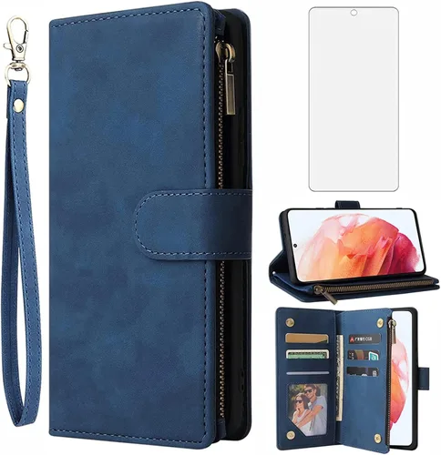 Asuwish Funda tipo cartera compatible con Samsung Galaxy S22 Glaxay S 22 5G, protector de pantalla de vidrio templado y cubierta abatible de cuero,