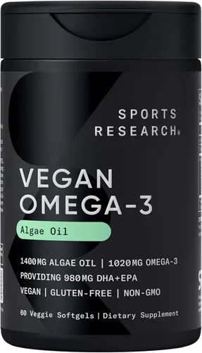 Aceite de pescado vegano omega-3 procedente del aceite de algas | Los niveles más altos de ácidos grasos veganos DHA y EPA | Verificado sin OMG y