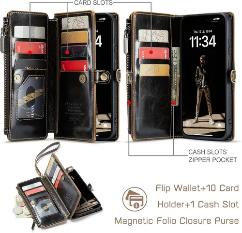 Miniatura 2 de Defencase Funda compatible con Galaxy A13 5G con tarjetero de bloqueo RFID para mujeres y hombres, correa magnética de piel sintética con cierre