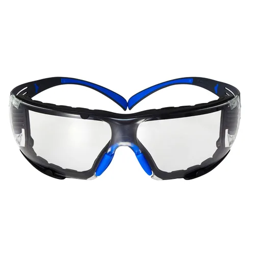 Miniatura 2 de 3M - Lentes de seguridad SecureFit, paquete de 20, ANSI Z87, antiarañazos y antivaho Scotchgard, lente transparente, marco azul/gris, varillas