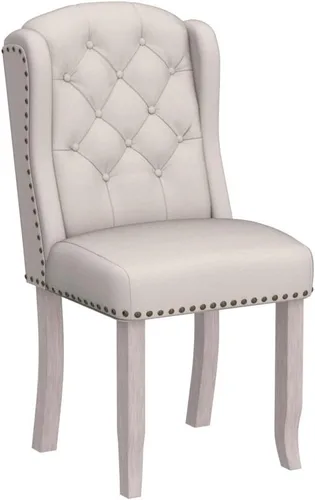 Miniatura 4 de DUOMAY Juego de 2 sillas de comedor modernas copetudas, sillas de comedor tapizadas de lino, sillas auxiliares sin brazos para cocina, comedor, Beige