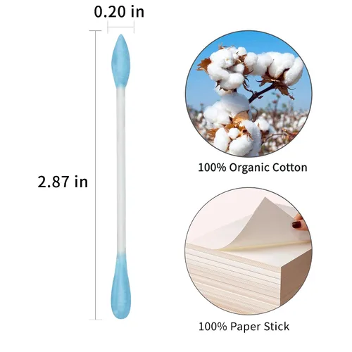 Miniatura 3 de Hisopos de algodón azules de precisión con punta - 400 unidades de hisopos de algodón orgánico puntiagudos de doble lado con puntas de algodón