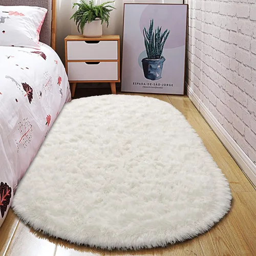 Miniatura 19 de Junovo - Alfombra de felpa ultra suave lavable, antideslizante, ovalada para guardería, dormitorio de niños y decoración del hogar (2x5 pies, gris)