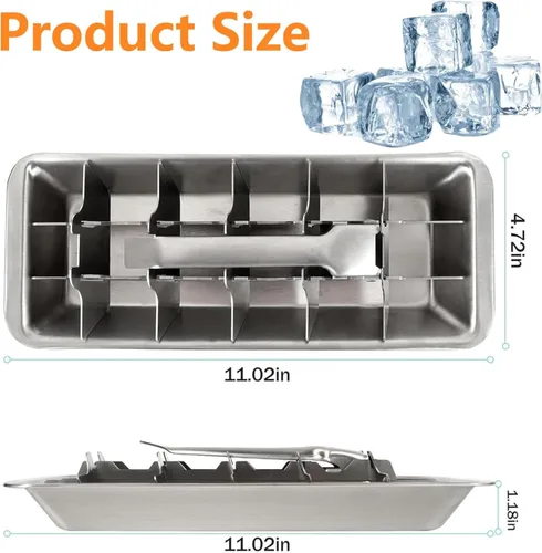Miniatura 2 de 2 juegos de bandejas de metal para cubitos de hielo, bandejas de cubitos de hielo de acero inoxidable, bandeja para cubitos de hielo de 18 ranuras