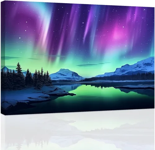 CCWACPP Lienzo decorativo para pared, diseño de auroras boreales, impresiones de naturaleza, paisaje, nieve, montaña, decoración para sala de estar,