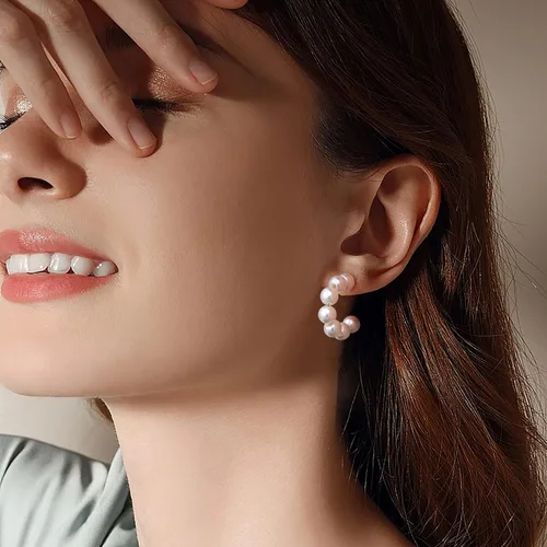 Miniatura 2 de Gacimy Aretes de aro de perlas para mujer con poste de plata de ley 925