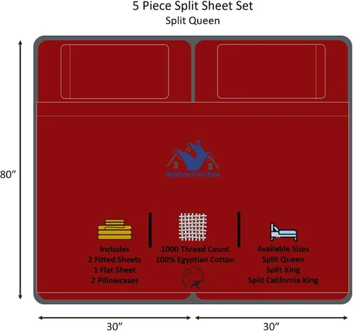 Miniatura 3 de Juego de sábanas de algodón egipcio Split Queen para cama ajustable de 22 pulgadas con bolsillo extra profundo - 1000 hilos, 100% algodón egipcio