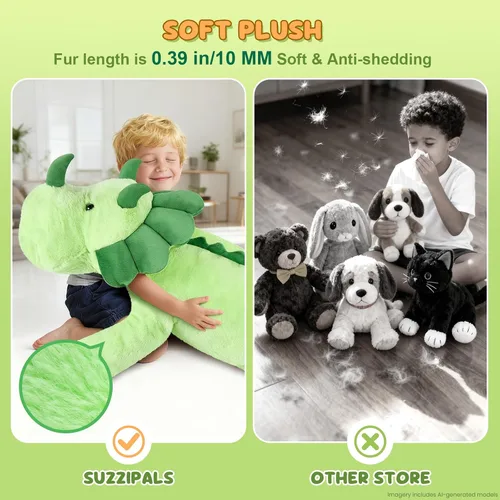 Miniatura 6 de SuzziPals Triceratops de peluche gigante de 43 pulgadas, animal de peluche de dinosaurio gigante realista para aliviar el estrés y compañero