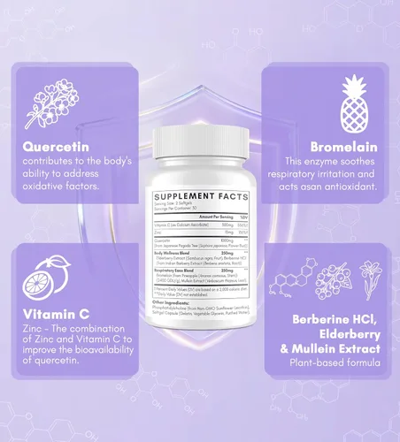 Miniatura 7 de Quercetina con bromelina Suplementos de quercetina liposomal con alta absorción para respiratorio e inmunidad* Quercitina 1000 mg con vitamina C
