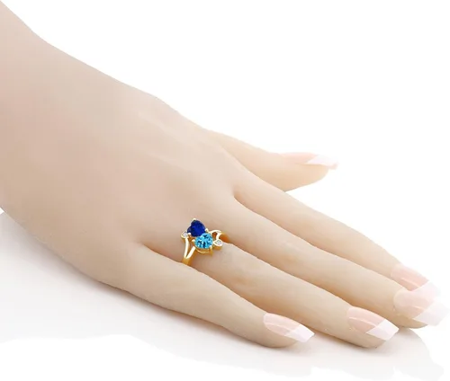 Miniatura 3 de Gem Stone King Anillo de oro amarillo de 1.78 quilates con zafiro azul y topacio azul suizo de 10 quilates