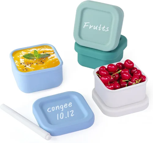 Miniatura 9 de Finorder Paquete de 4 recipientes de silicona de 5 onzas para alimentos, recipientes de almacenamiento de aperitivos para bebés con tapas