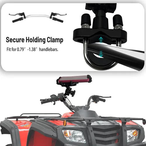 Miniatura 4 de QYMOTO Soporte para teléfono ATV, soporte para manubrio anti vibración de 4 ruedas de alta resistencia, abrazadera para teléfono celular 360