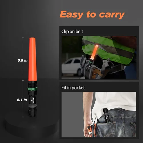 Miniatura 5 de Paquete de 4 varitas de tráfico recargables de 11 pulgadas, pequeña linterna de tráfico con 1 cargador y 4 baterías, linterna LED con 5 modos