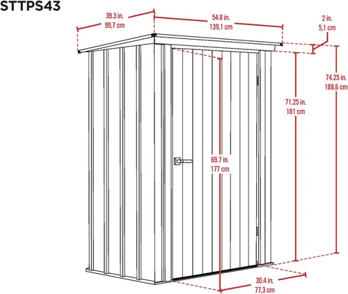 Miniatura 3 de Scotts Armario de almacenamiento de jardín de 4 x 3 x 6 pies, kit compacto de cobertizo de metal con cerradura para patio trasero, patio y césped