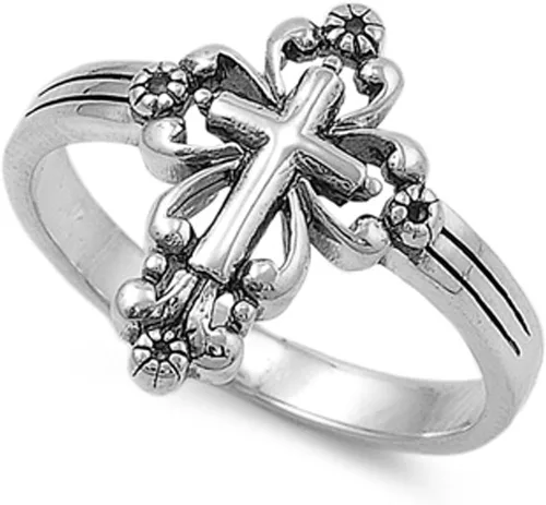 Miniatura 2 de Anillo de plata esterlina con diseño de cruz y estilo victoriano, elija