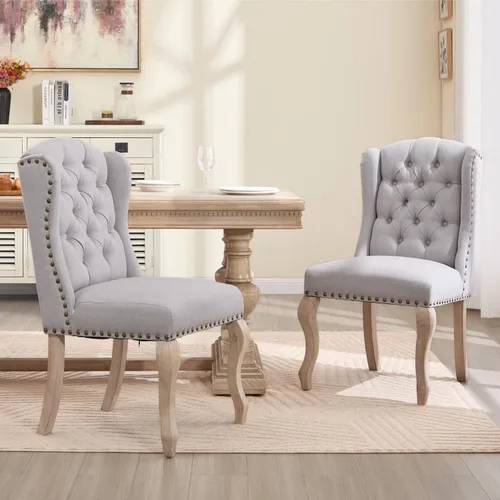 Miniatura 13 de chairus Juego de 4 sillas de comedor con diseño capitoné Parsons, tapizadas de estilo rústico francés con ribete de cabeza de clavo y patas