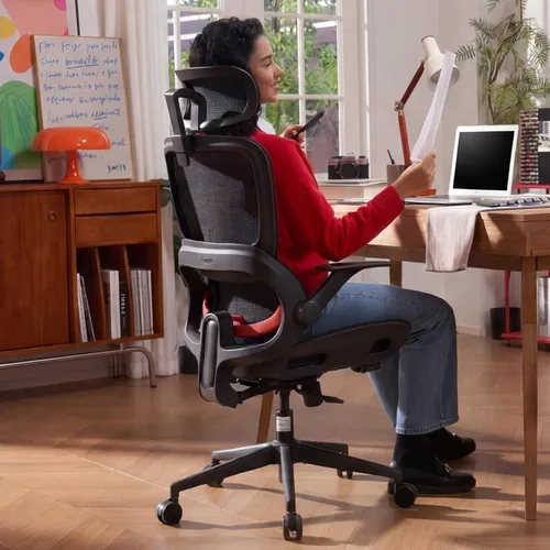 SIHOO B100 Office Chair, Ergonomic Office Chair Without Footrest, Computer Chair with Wide Headrest & Adaptive Lumbar Support, Flip-up Armrests,