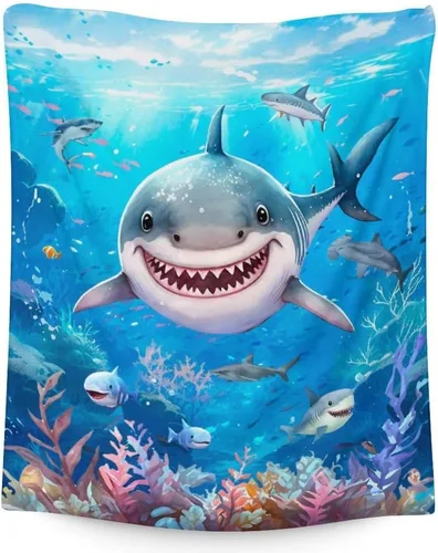 Miniatura 13 de Manta de tiburón – Suave, mullida y cálida – Manta pequeña de 40 x 30 pulgadas para oficina, silla, bonita manta azul, regalo para niños y niñas