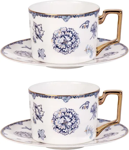 Miniatura 13 de KAMMAK Juego de 2 tazas de té y platillos, tazas de café de porcelana fina, tazas de café expreso apilables, demitasse de cerámica para café