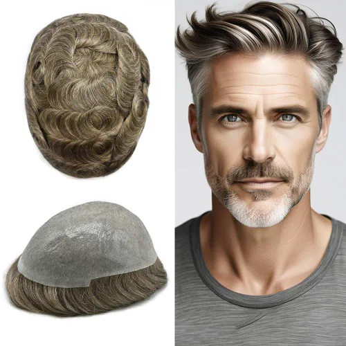 Miniatura 29 de Hombres Toupee Hair Thin Skin Men Human Hair Piece Men Toupee Cabello humano V-loop de aspecto natural Toupee Hombres Hairpiece Men Hair System